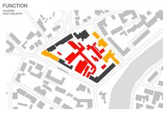 a map with red and yellow arrows pointing to the location of an area in which there is