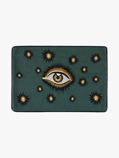 Canvas cushion case in green with and eye and stars embroidered on it. Eye Of The Beholder, The Eye, Pillow Cover, Ottoman, Pillow Covers, Cushions, Pillows, Green, Gifts