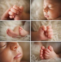 four pictures of a baby's feet and hands