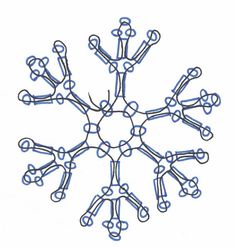 a snowflake made out of blue wire on a white background