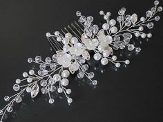 Wedding White Pearl Clear Crystal Silver Bridal Side Hair Comb. HAIR COMB size approx. 7 inches (17.8cm) wide, and 2.63 inches (6.7cm) high including comb. This item is ready to ship HAIR ACCESSORIES SECTION: https://www.etsy.com/shop/LanaChayka?ref=seller-platform-mcnav&section_id=22670998 BRIDAL EARRINGS SECTION: https://www.etsy.com/shop/LanaChayka?ref=seller-platform-mcnav&section_id=11638940 BRIDAL JEWELRY SETS SECTION: https://www.etsy.com/shop/LanaChayka?ref=seller-platform-mcnav&section_ Bridal Side Hair, Pearl Bridal Hair Comb, Wedding Sides, Pearl Bridal Comb, Pearl Bridal Hair, Bridal Hair Combs Pearl, Hair Piece Wedding, Silver Hair Comb, Side Hair