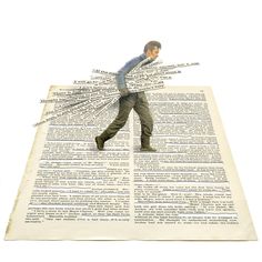 a man walking on top of an open book