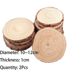 four pieces of wood stacked on top of each other with the words diamet 10 - 12cm thickness 1cm qty 2 pieces