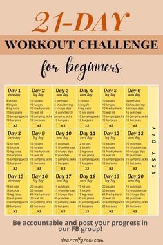 a workout calendar with the words, 2 - day workout challenge for beginners