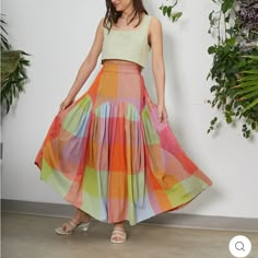 High Waisted Drop Waist Skirt With Pink Liner. Nice Full Skirt. Elastic Waist Band. Msrp $248, New With Tags Rujuta Sheth, Boxy Crop Top, Woven Wrap, Clothes To Make, New Classic, Basic Tops, 2024 Fashion, Drop Waist, Sewing Clothes