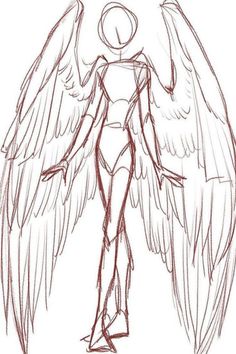 an angel is standing with its wings spread out, and the outlines are drawn