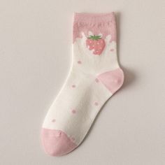 Kawaii Pink Strawberry Cotton Socks - Juneptune Trendy Spring Socks For Gift, Trendy Spring Gift Socks, Trendy Socks For Spring Gift, Cute Multicolor Socks For Gifts, Playful Summer Socks As A Gift, Playful Summer Socks For Gifts, Playful Summer Gift Socks, Cute Cream Spring Socks, Cute Cream Socks For Spring