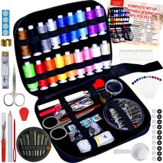 the sewing kit is packed with all kinds of thread