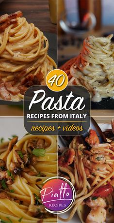 the cover of pasta recipes from italy by pate recipe book, with pictures of different types of pasta