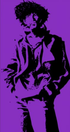 a black and purple drawing of a man with his hands on his hipster's waist