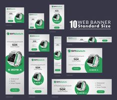 a set of web banners with an image of a smart watch on it, and the text'10 web banner standard size '