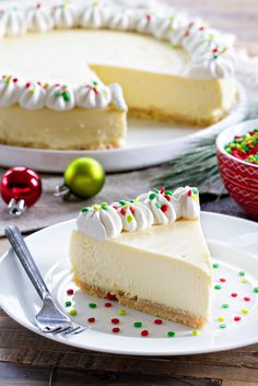 a slice of christmas cheesecake on a plate