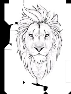 a black and white drawing of a lion's face