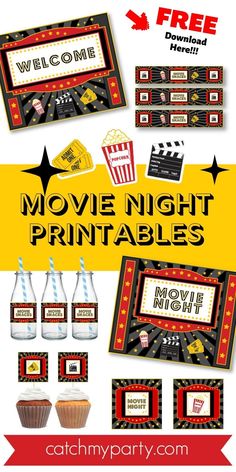 movie night printables for kids and adults to use on their own birthday party