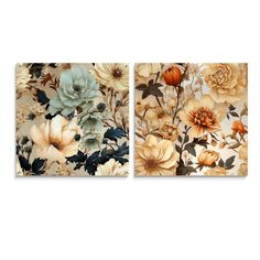 two floral paintings on a white wall