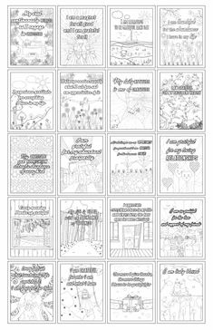 coloring pages for children and adults with pictures of the various scenes in each page, including an