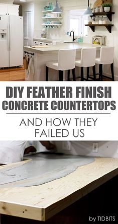 Feather Finish Concrete Countertops, Feather Finish Concrete, Concrete Counters, Kitchen Concrete, Diy Feather, Countertops Concrete, Kitchen Remodel Countertops, Kitchen Countertop Materials