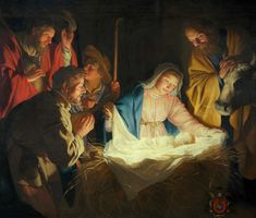 the birth of jesus is depicted in this painting