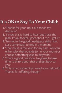 a red background with text that says it's ok to say to your child