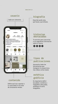 an image of a cell phone with the text on it and information about different things in spanish