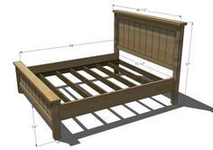 a bed frame with measurements for the headboard and foot board on top of it