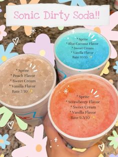 three different flavored ice creams in plastic cups