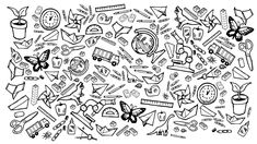 a black and white drawing of many different things in the shape of a square frame