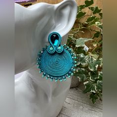 Description: Round Blue Statement Soutache Earrings, These Items Are Individually Made With Love By Me. Details: Handmade Item These Trendy Soutache Earrings Are 100% Handmade And Have One-Of-A-Kind Designs. Color: Blue Material: Viscose Cords & Beads Metal: Stainless Steal Dimensions: 2.1" Style: Elegant/ Glam / Stylish/ Art Deco Care Instructions: Store Out Of Direct Sunlight And Keep Away From Water. It Is Not Recommended To Wear These Earrings In Or Around Water. Adjustable Turquoise Beaded Earrings For Party, Elegant Turquoise Beaded Earrings For Party, Pearl Logo, Marble Earrings, Knot Stud Earrings, Initial Earrings, Stylish Earrings, Stylish Art, Jeweled Earrings