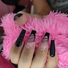 Sweet 16 Nails, Gel Nails French, Black Acrylic Nails, Punk Nails, Drip Nails, Blush Nails, Xmas Nails