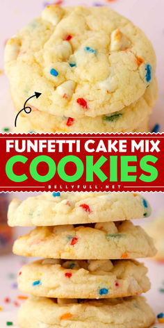 Bake delicious Funfetti Cake Mix Cookies for a burst of fun and flavor! This easy cookie recipe need just 4 ingredients: Funfetti cake mix, Funfetti chocolate chips, and a few pantry staples. Freezer friendly and the best dessert recipe. Try these yummy cookies today! Confetti Cake Mix Cookies, Funfetti Cake Mix Recipes, Funfetti Cookie Recipe, Funfetti Cake Mix Cookies, Cake Box Cookies, Confetti Cookies, Cake Batter Cookies, Funfetti Cookies, Funfetti Cake Mix