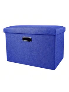 a large blue storage box with handles on the top and bottom, in front of a white background