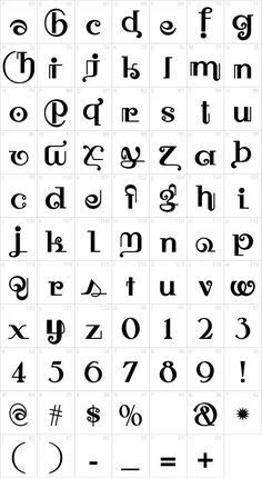 the alphabet and numbers are all in different styles, from one to five letters on each side