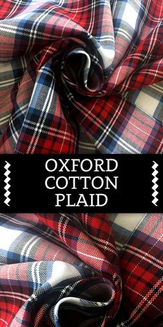 a red and white plaid fabric with the words oxford cotton plaid on it