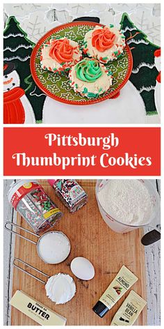 there are some cookies and other items on the table with words that read pittsburgh humpprint cookies