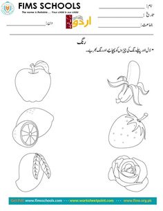 the worksheet for children to learn how to draw fruits and vegetables in arabic