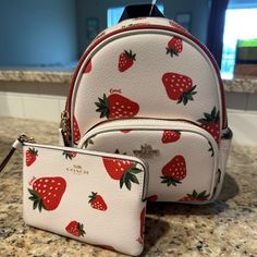 Brand New With Tags & Plastic Still On! Selling As A Set. Coach Strawberry Bag White, Coach Strawberry, Strawberry Backpack, Coach Backpack, Coach Bags, Fashion Bags, Bag Lady, Purse, Backpacks