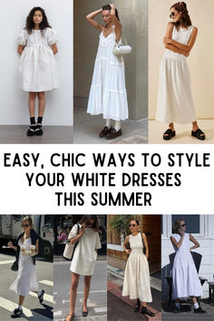 The white dress is the perfect summer staple and here are our favorite easy ways to style them! These are the perfect summer outfits for any function from music festivals to picnics and farmer's markets. Click now to find the perfect fresh way to style your white dresses! White Summer Dresses, Summer Uniform, Easy Chic, Perfect Summer Outfit, White Dress Summer, White Dresses, Music Festivals