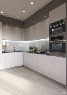 an image of a kitchen with white cabinets and wood flooring on the bottom right hand corner