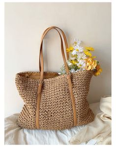 Elena Handbags Large Straw Summer Tote Chic Straw Beach Bag With Handles, Summer Everyday Crochet Bag With Handles, Casual Everyday Summer Straw Bag, Trendy Everyday Straw Bag For Summer, Spring Straw Bag, Casual Everyday Straw Bag For Summer, Everyday Summer Straw Bag For Spring, Brown Spring Beach Bag For Travel, Spring Brown Beach Bag For Travel