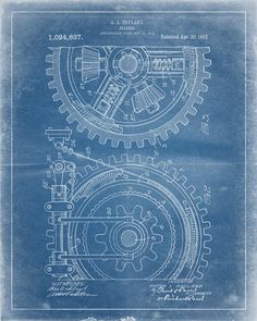 a blueprint drawing of gears and wheels