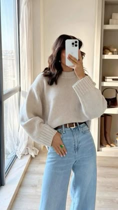 Fall Weather Outfits Aesthetic, Plus Size Fall Mom Outfits, Fall Denim On Denim Outfit, Fall 2024 Fashion Aesthetic, H&m Autumn Outfits, Office Casual Outfit Jeans, Business Casual Outfits Jeans Winter, Cozy Outfit Inspiration, Fall Wfh Outfits