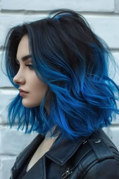 Beautiful Hair Dye Ideas, Hair Colour Dye Ideas, Hair Blue Color Ideas, Purple Hair Inspo Short, Fall Colorful Hair Ideas, Dark Hair Color Ideas Short Hair, New Trending Hair Colors, Funky Dark Hair Color, Dark Blue And Purple Hair Ombre