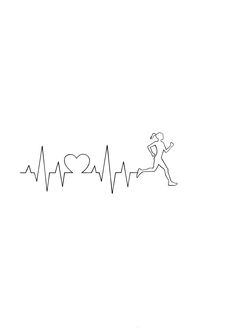 a line drawing of a person running on a treadmill with the heartbeat in the background