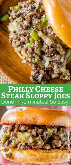 the cover of phily cheese steak sloppy joes is shown in green and white