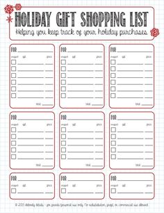 the printable holiday gift shopping list