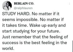 a tweet with the words study hard no matter if it seems impossible, no matter if it takes time wake up early and start studying for your future