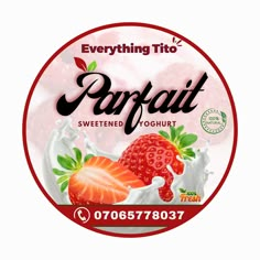 a yogurt label with strawberries and cream