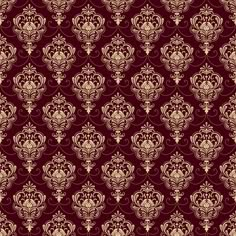 a red and gold wallpaper with an ornate design