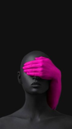 a mannequin with pink hair covering its face