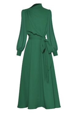 Collar Model, Charlotte Dress, Chiffon Dresses, High Street Fashion, Chiffon Dress Long, Green Midi Dress, Moda Vintage, Lantern Sleeve, High Fashion Street Style